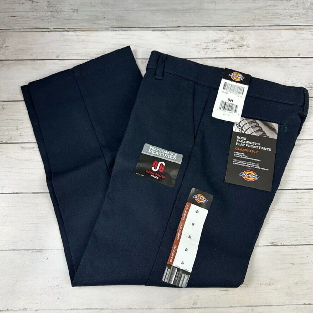 Dickies Navy Blue‎ Work School Pant Boys 8 Husky Flat Front 27x24" New